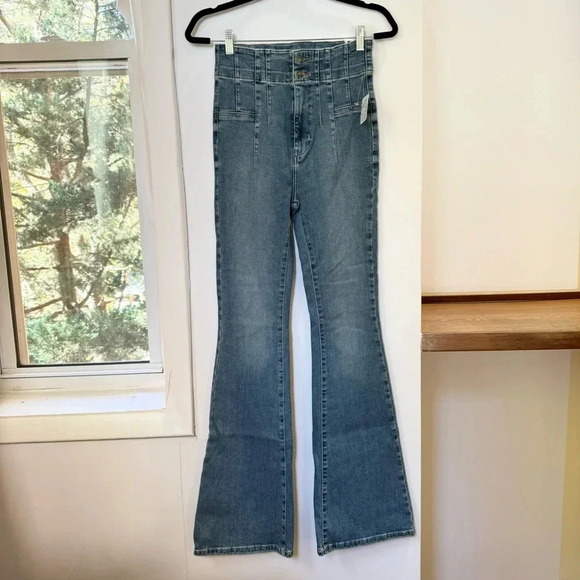 NWT Free People Jayde Flare Jeans High Rise Denim in Blue Sea Medium Denim 27 - Picture 4 of 12
